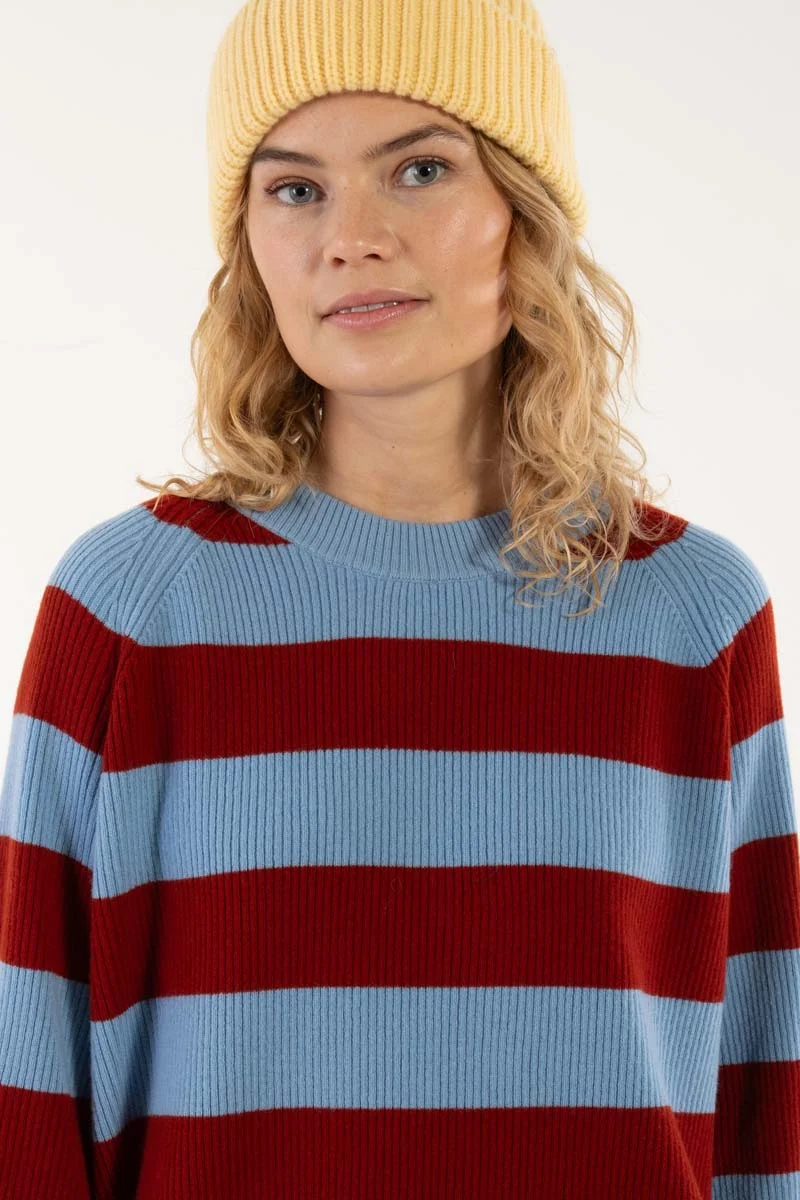Danerelation Chunky Wool Sweater Dk Brick/Lt Blue Grey
