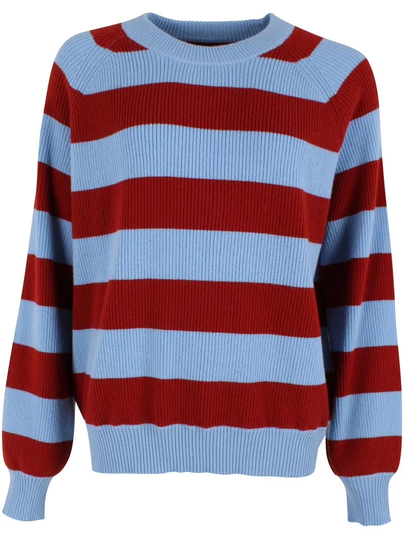 Danerelation Chunky Wool Sweater Dk Brick/Lt Blue Grey