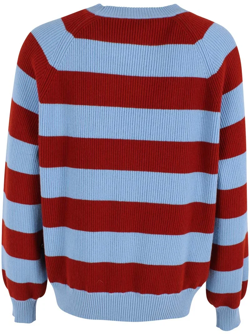 Danerelation Chunky Wool Sweater Dk Brick/Lt Blue Grey