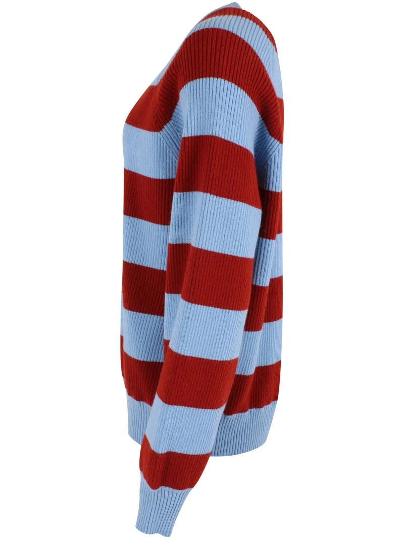 Danerelation Chunky Wool Sweater Dk Brick/Lt Blue Grey