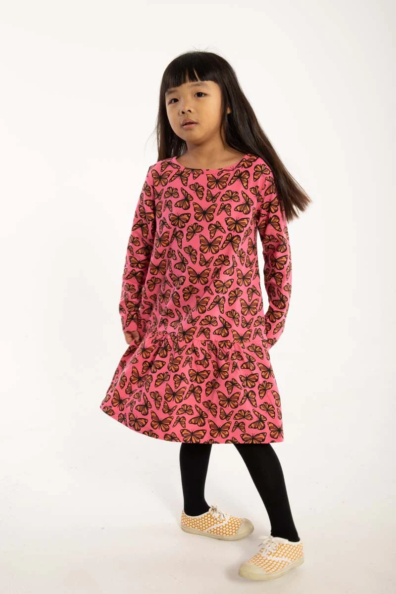 Dyrzanzi LS Dress AOP/STRIB Dk Brick FLUTTER