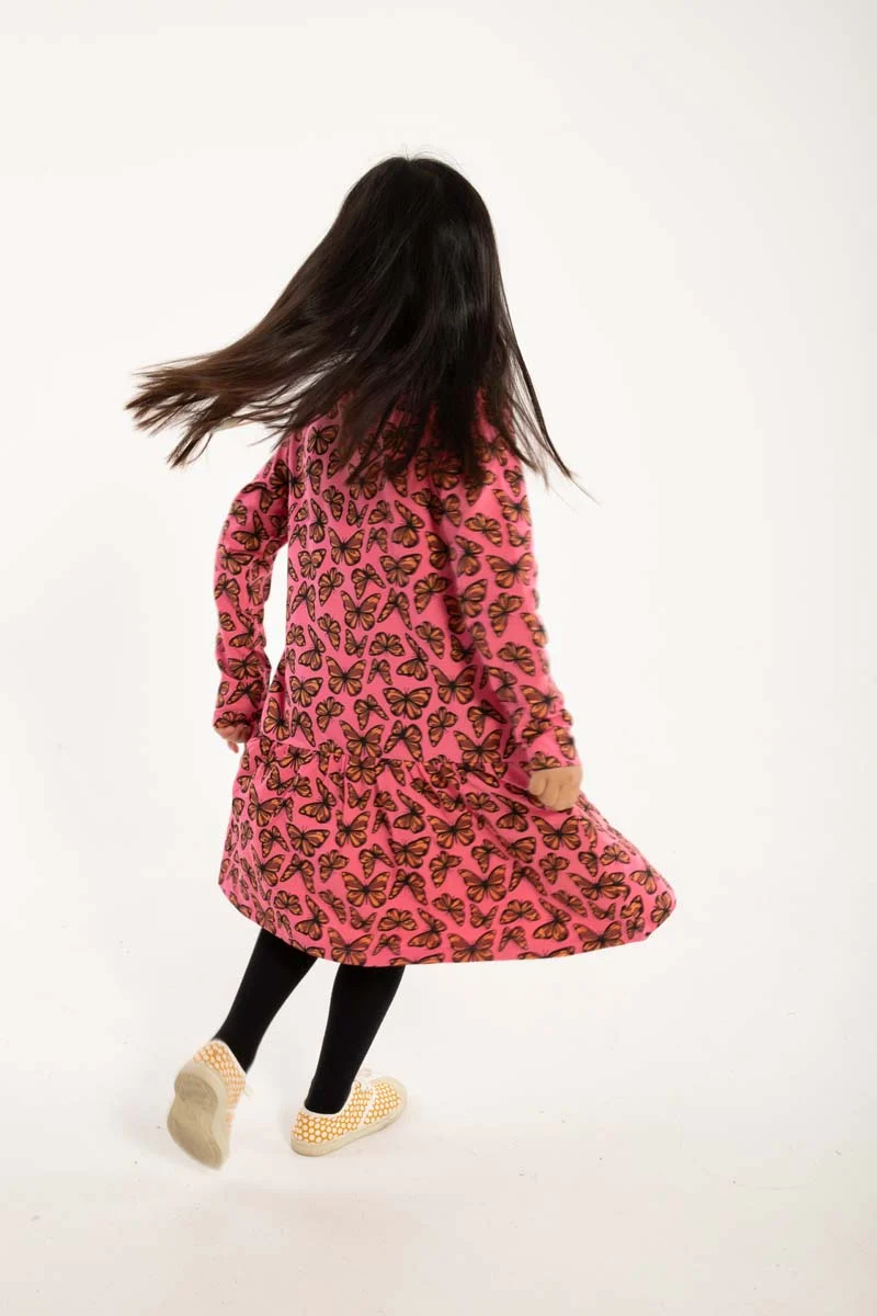 Dyrzanzi LS Dress AOP/STRIB Dk Brick FLUTTER