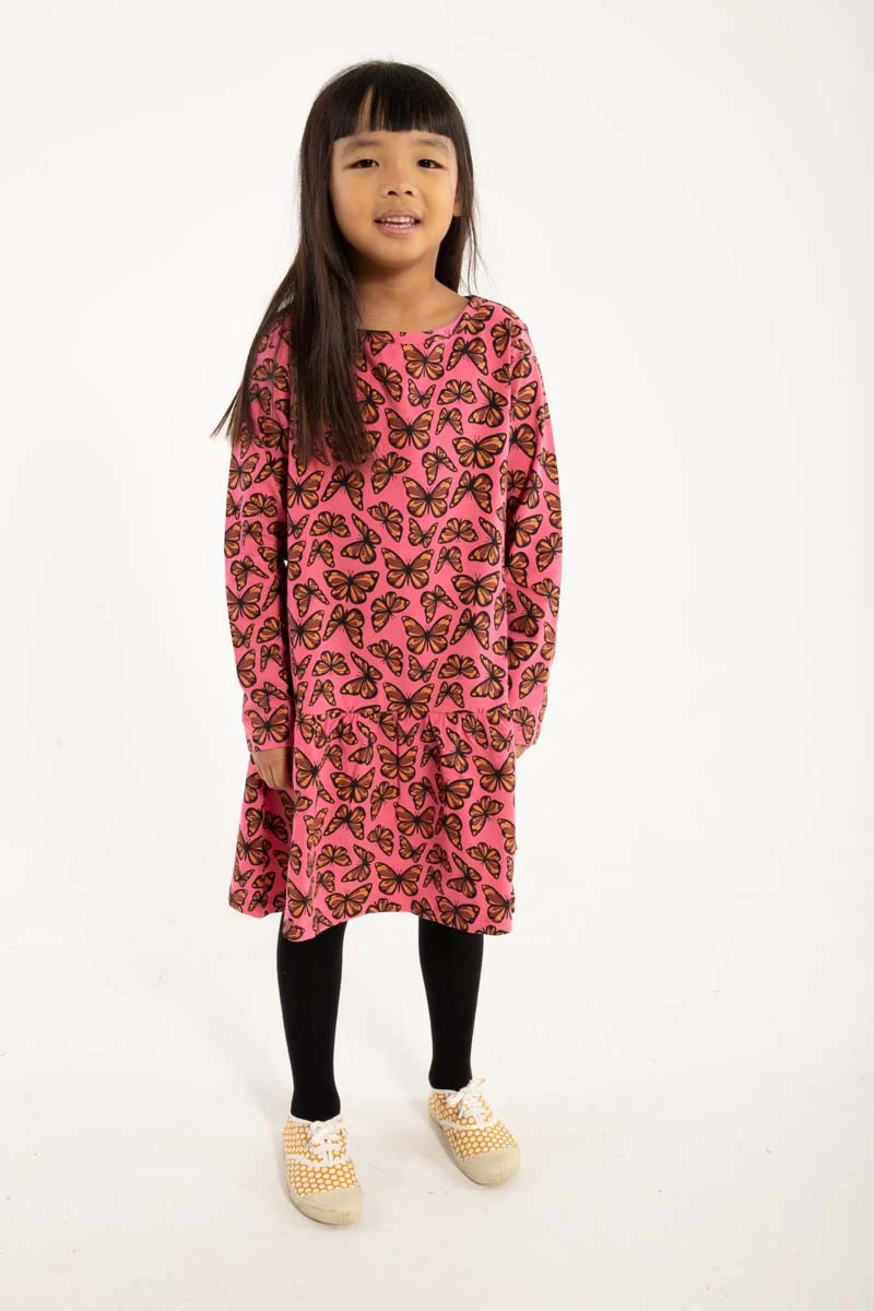 Dyrzanzi LS Dress AOP/STRIB Dk Brick FLUTTER