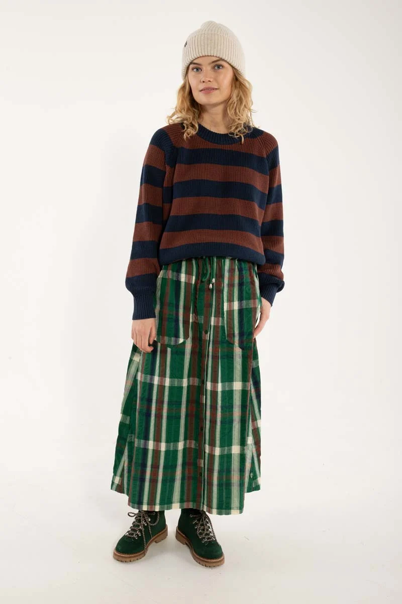Danevisit Seersucker Skirt Dk Pine CHECK
