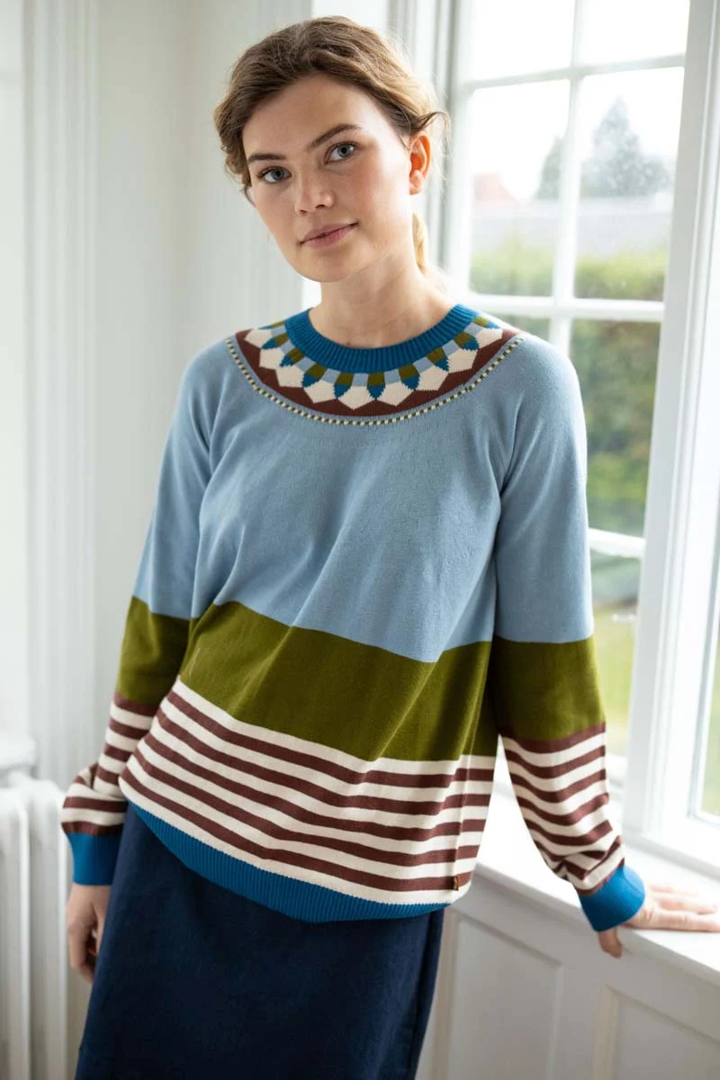 Danehappy Cotton Sweater Lt Blue Grey/Olive