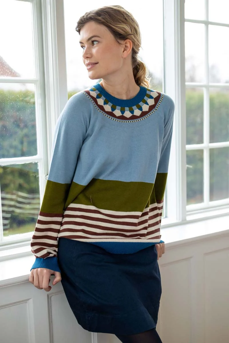 Danehappy Cotton Sweater Lt Blue Grey/Olive