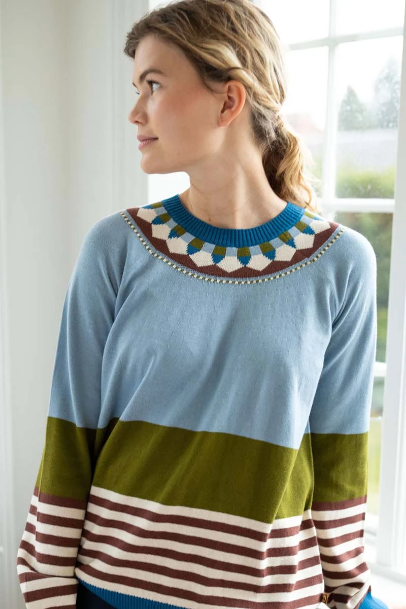Danehappy Cotton Sweater Lt Blue Grey/Olive