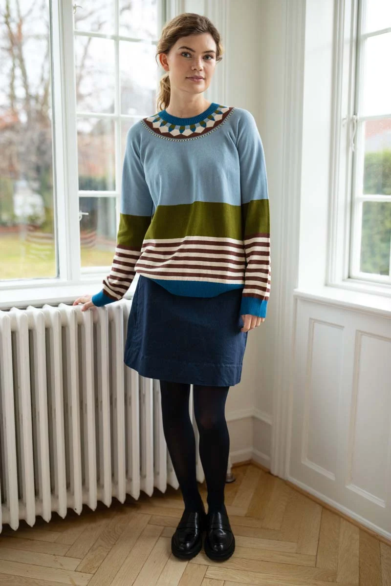 Danehappy Cotton Sweater Lt Blue Grey/Olive
