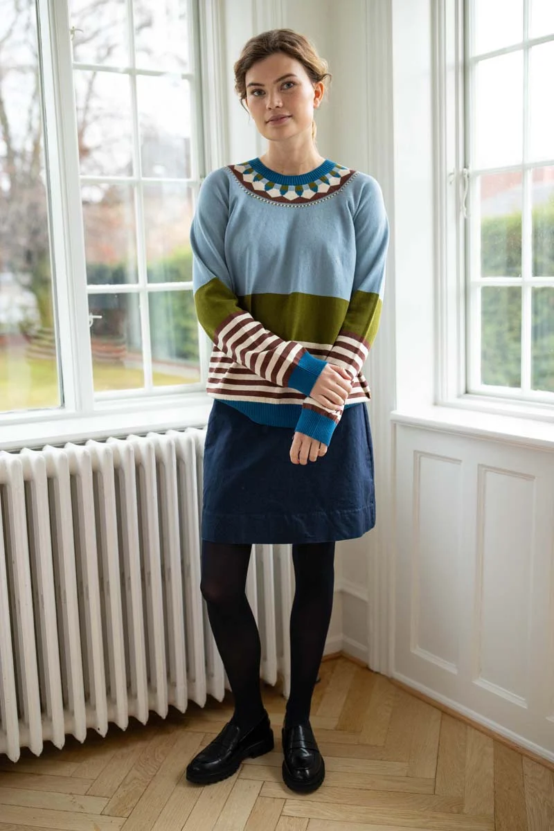 Danehappy Cotton Sweater Lt Blue Grey/Olive