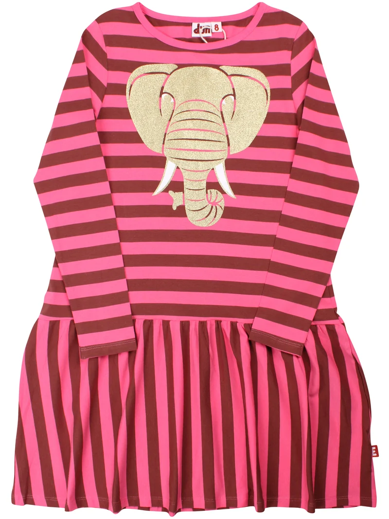 Dyrzanzi LS Dress AOP/STRIB Dk Brick/Spicy Pink ELFANT (GLITTER)