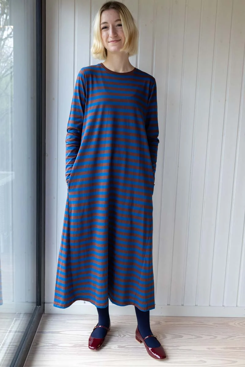 Danebasic Goodnews LS Dress Ocean Blue/Dk Merlot