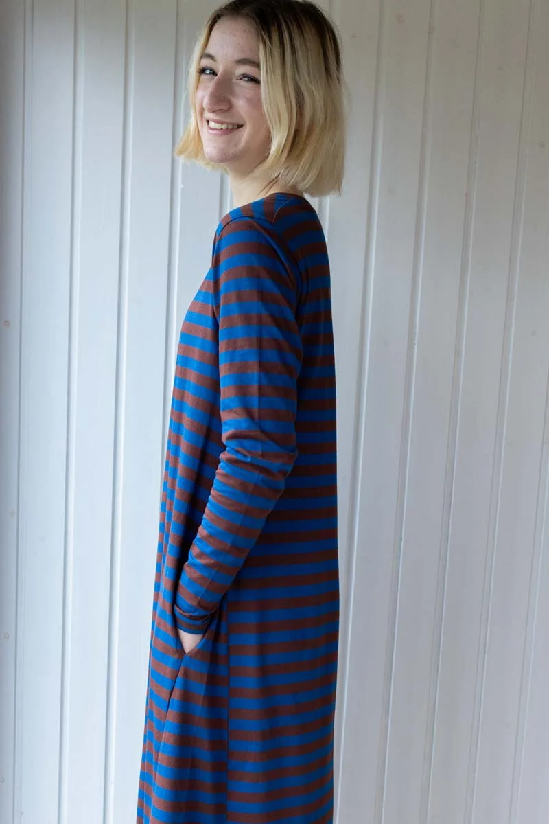 Danebasic Goodnews LS Dress Ocean Blue/Dk Merlot