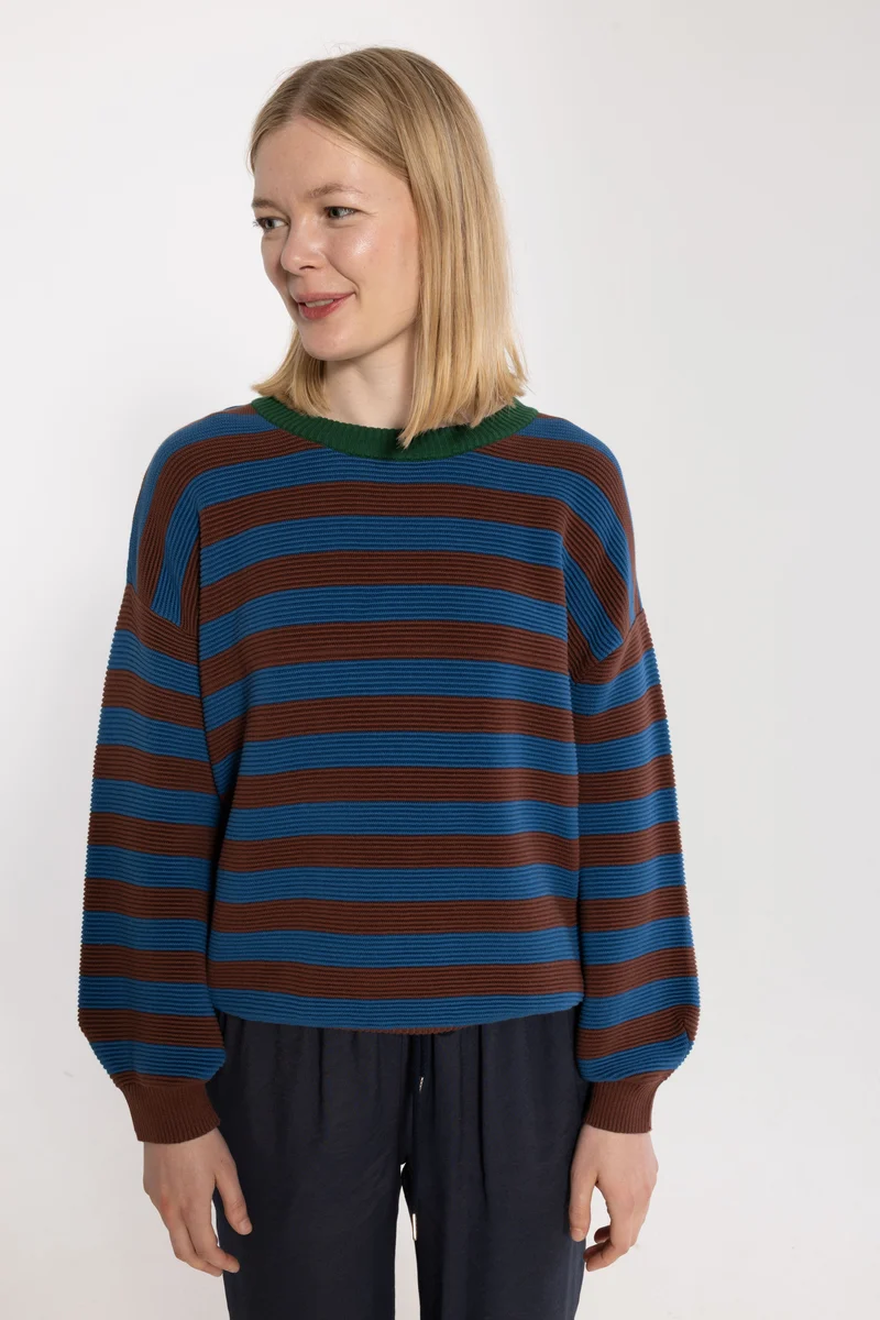 Danegold 3D Crotchet Cotton Sweater Dk Merlot/Ocean Blue