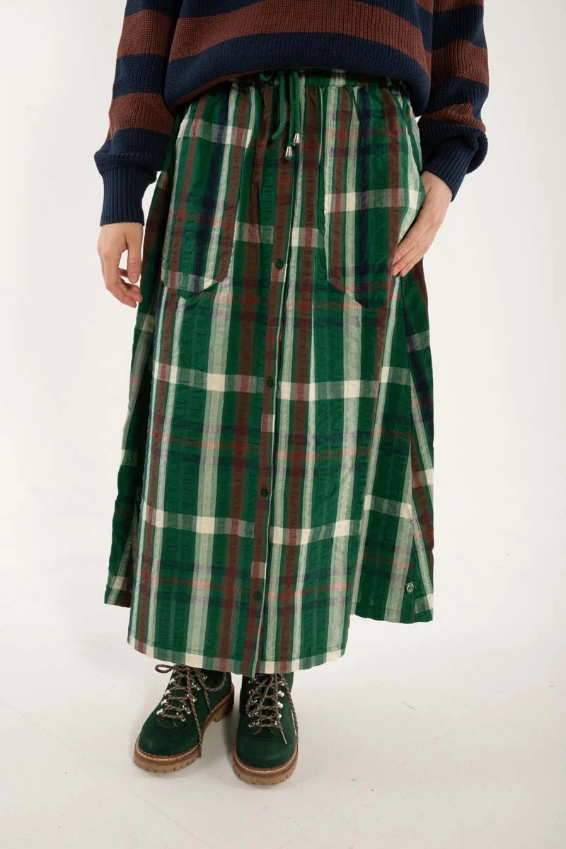 Danevisit Seersucker Skirt Dk Pine CHECK