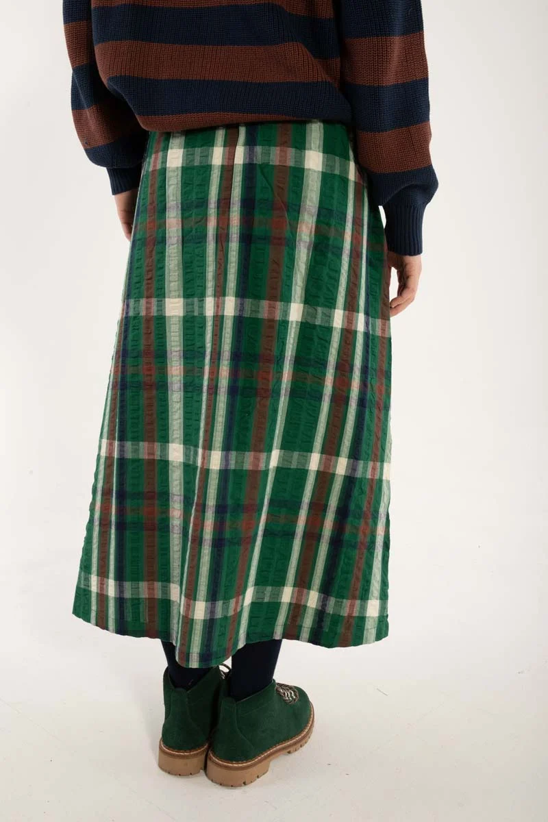 Danevisit Seersucker Skirt Dk Pine CHECK