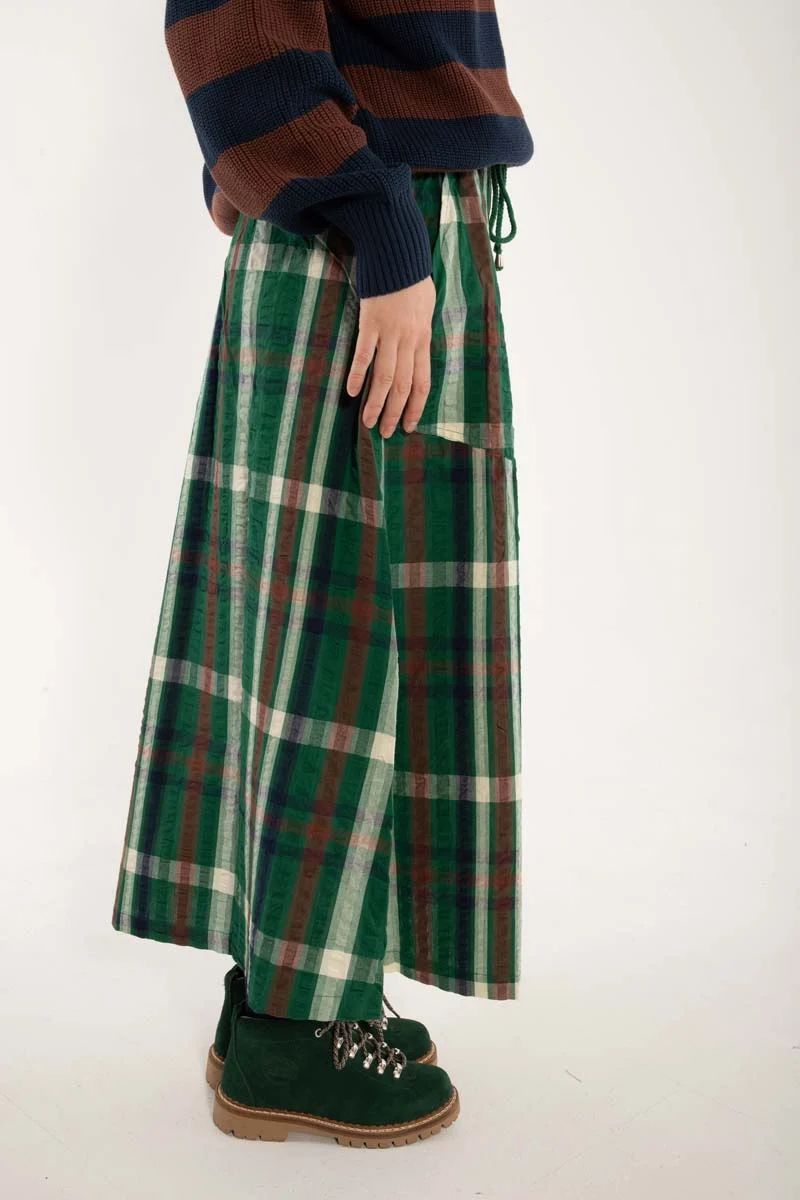 Danevisit Seersucker Skirt Dk Pine CHECK