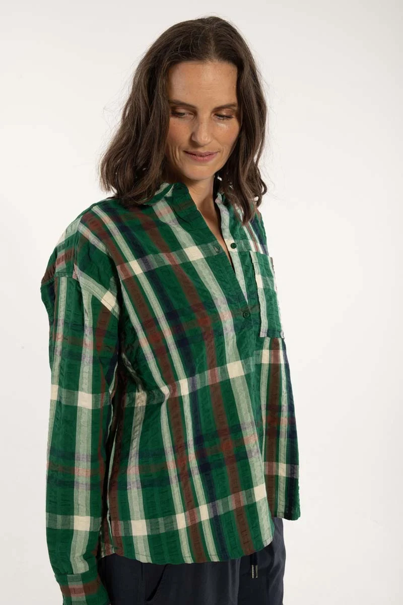 Danethyme Seersucker Shirt Dk Pine CHECK