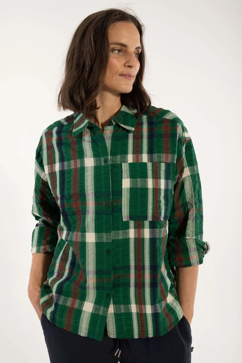 Danethyme Seersucker Shirt Dk Pine CHECK