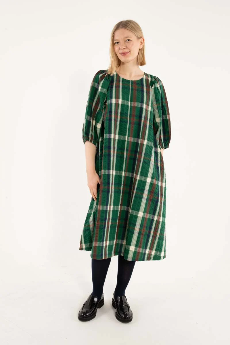 Daniris Seersucker Dress Dk Pine CHECK