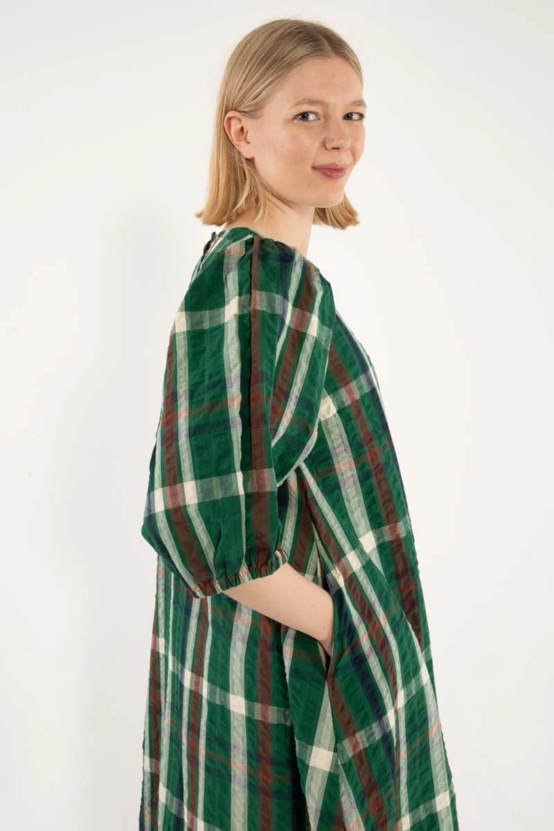 Daniris Seersucker Dress Dk Pine CHECK