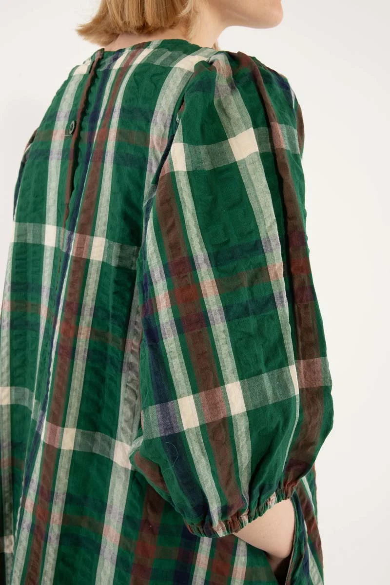 Daniris Seersucker Dress Dk Pine CHECK