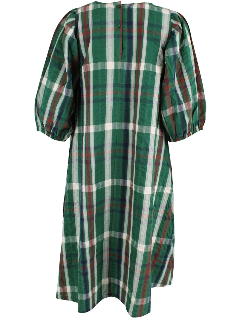 Daniris Seersucker Dress Dk Pine CHECK