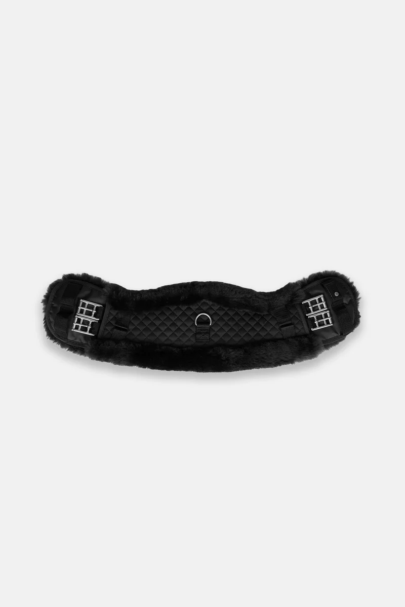 halbmondförmiger Lammfell-Bauchgurt Black 40 cm