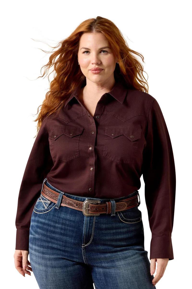 Damen Earthbound Westernhemd mit Druckknöpfen Chocolate Plum XS