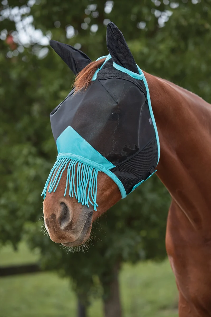 Comfitec Deluxe Fine Mesh Fliegenmaske mit Ohren und Fransen BL/VECT SHP