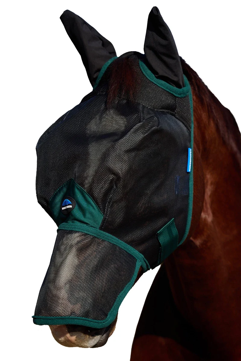 Comfitec Durable Mesh Fliegenmaske mit Ohren und Nase Black/Forest Green M