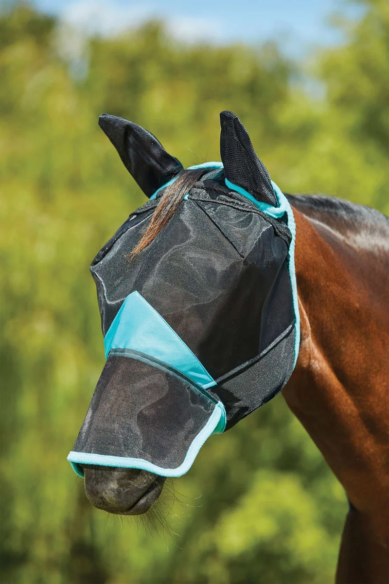Comfitec Deluxe Fine Mesh Fliegenmaske mit Ohren und Nüsternschutz BL/VECT SHP