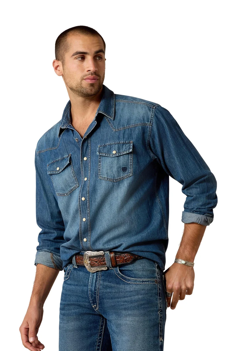 Herren Denim-Hemd im Retro Fit Stone Wash M