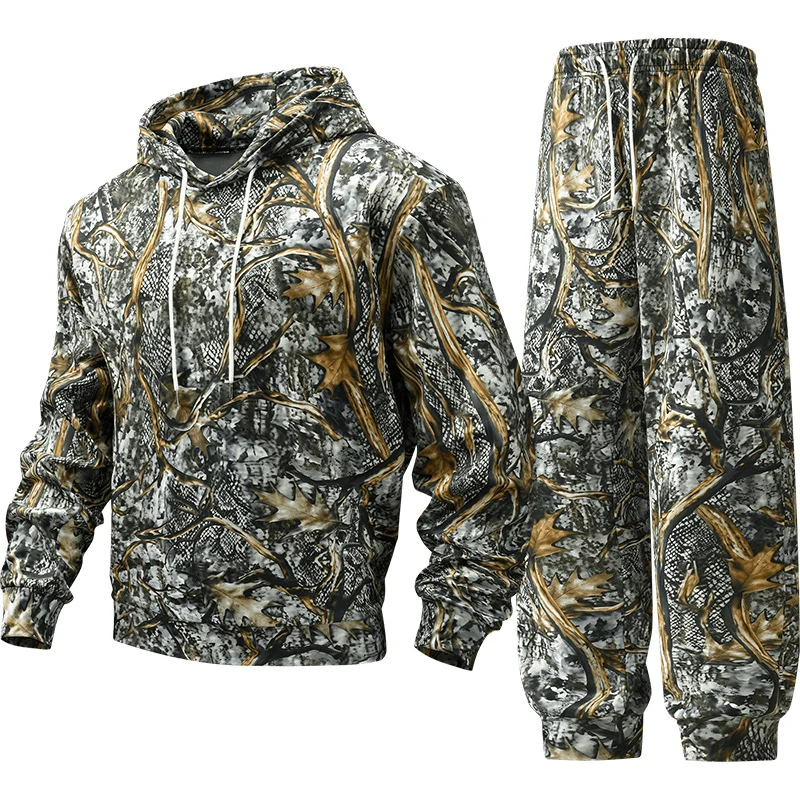 Herren Camouflage-Lounge-Set aus weichem Baumwollmix mit Kapuzenpullover & konischer Jogginghose Drune