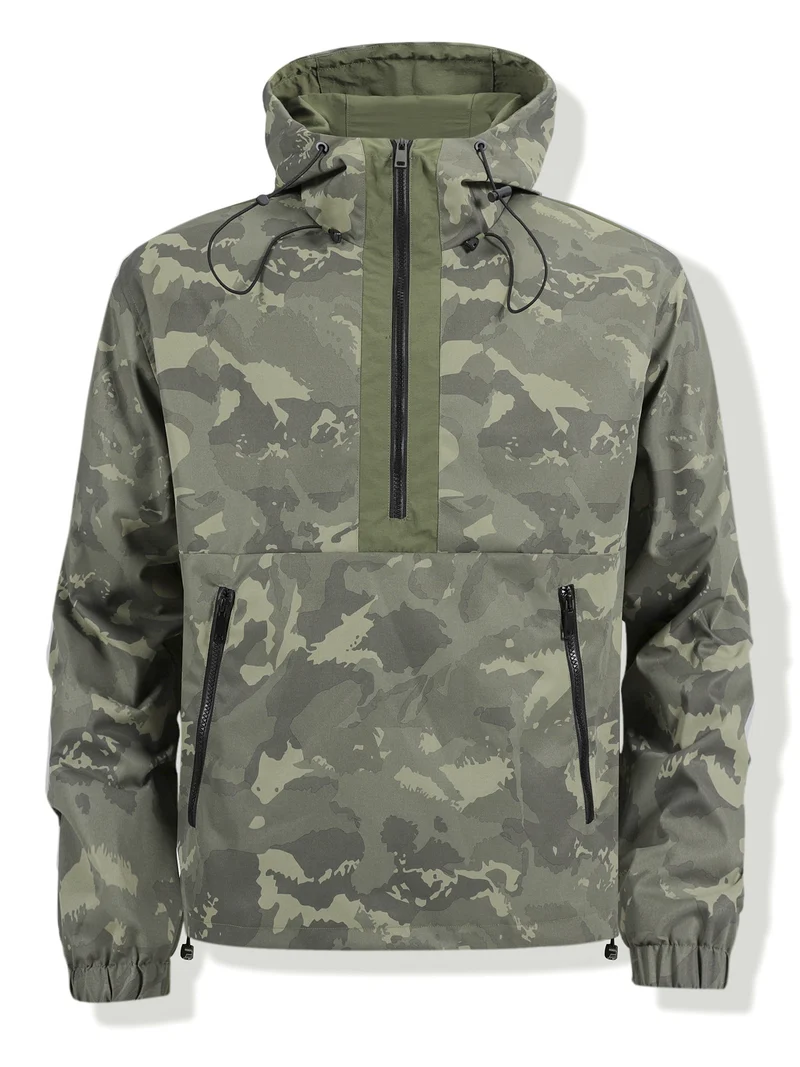Herren Camouflage-Anorak mit Kapuze, halbem Reißverschluss und wasserabweisender Beschichtung Drune
