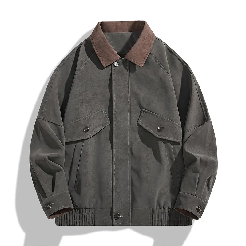 Herren Boxy-Utility-Jacke im Velours-Look mit Kontrastkragen, Pattentaschen & elastischem Saum Drune