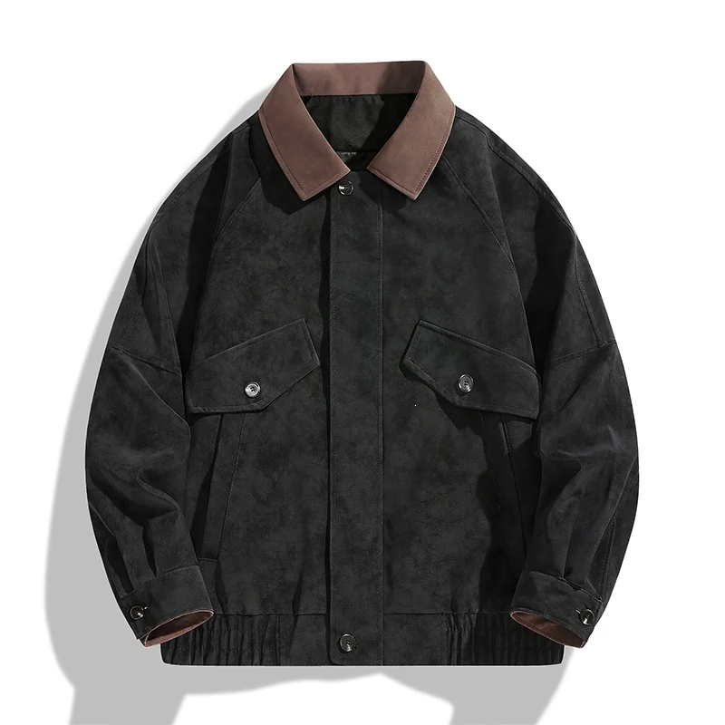 Herren Boxy-Utility-Jacke im Velours-Look mit Kontrastkragen, Pattentaschen & elastischem Saum Drune