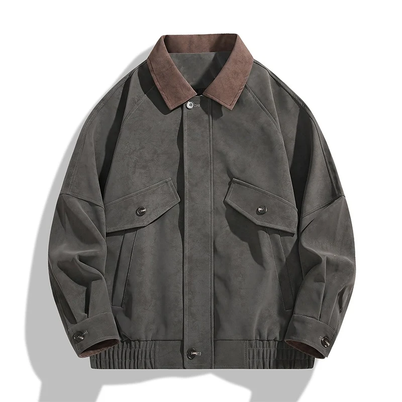 Herren Boxy-Utility-Jacke im Velours-Look mit Kontrastkragen, Pattentaschen & elastischem Saum Drune