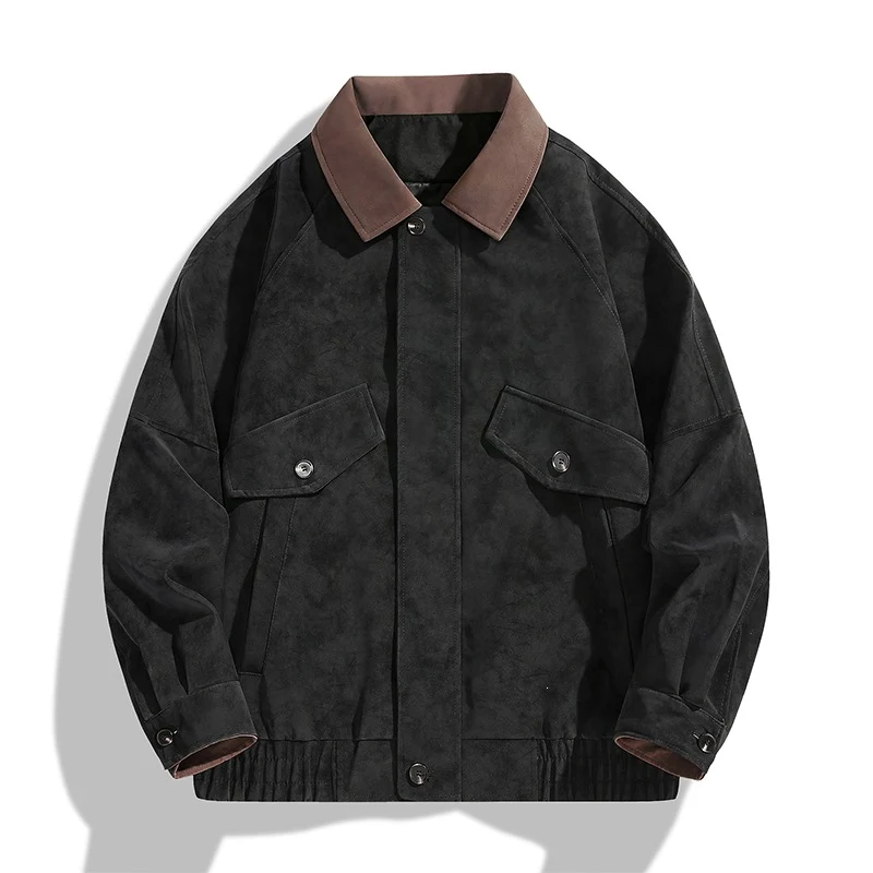 Herren Boxy-Utility-Jacke im Velours-Look mit Kontrastkragen, Pattentaschen & elastischem Saum Drune