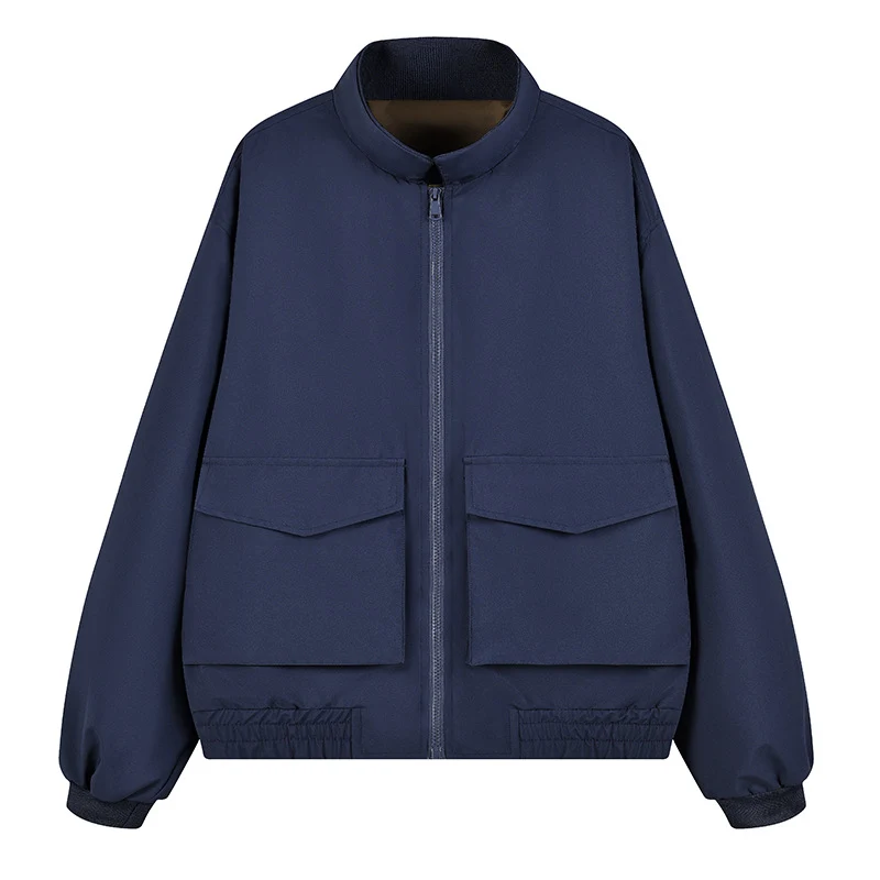 Herren Boxy Utility‑Bomberjacke mit großen Pattentaschen, Stehkragen & Reißverschluss Drune