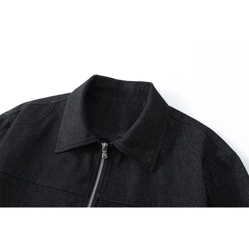Herren Boxy-Überjacke mit Vintage-Denim-Optik, durchgehendem Metallreißverschluss und seitlichen Zipper-Taschen Drune