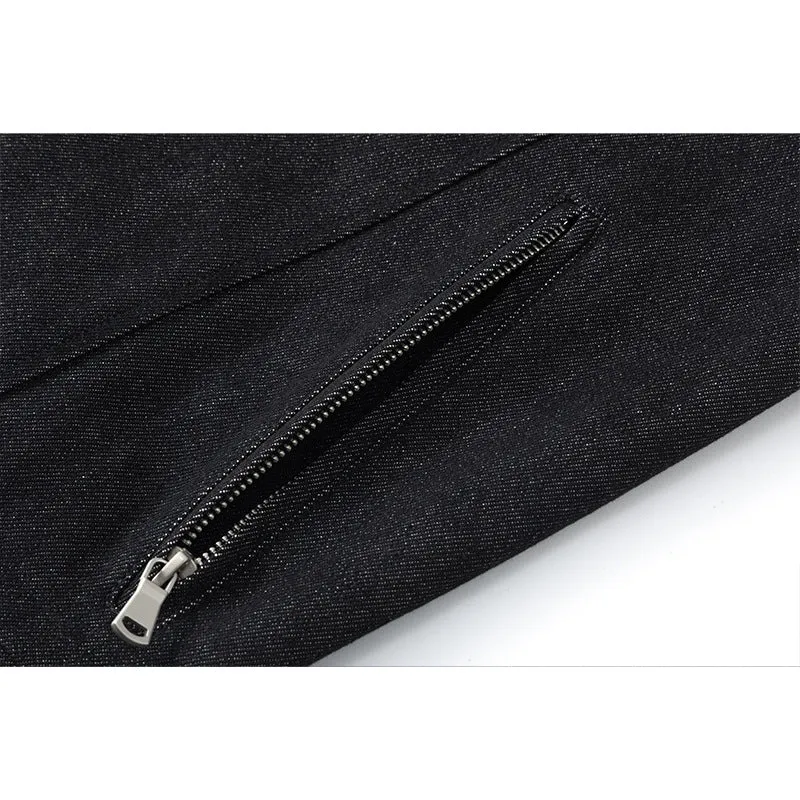 Herren Boxy-Überjacke mit Vintage-Denim-Optik, durchgehendem Metallreißverschluss und seitlichen Zipper-Taschen Drune