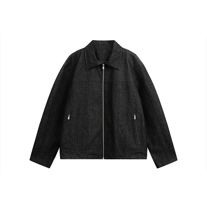 Herren Boxy-Überjacke mit Vintage-Denim-Optik, durchgehendem Metallreißverschluss und seitlichen Zipper-Taschen Drune