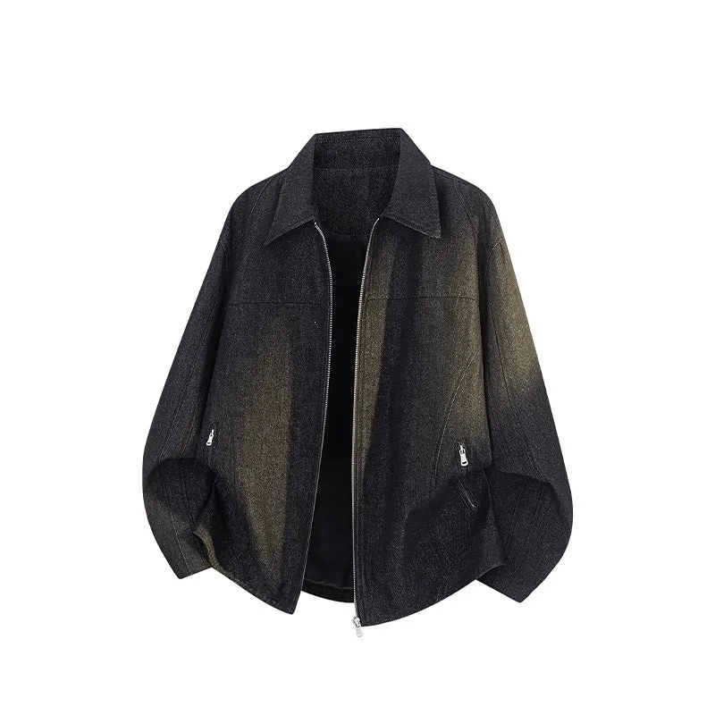 Herren Boxy-Überjacke mit Vintage-Denim-Optik, durchgehendem Metallreißverschluss und seitlichen Zipper-Taschen Drune