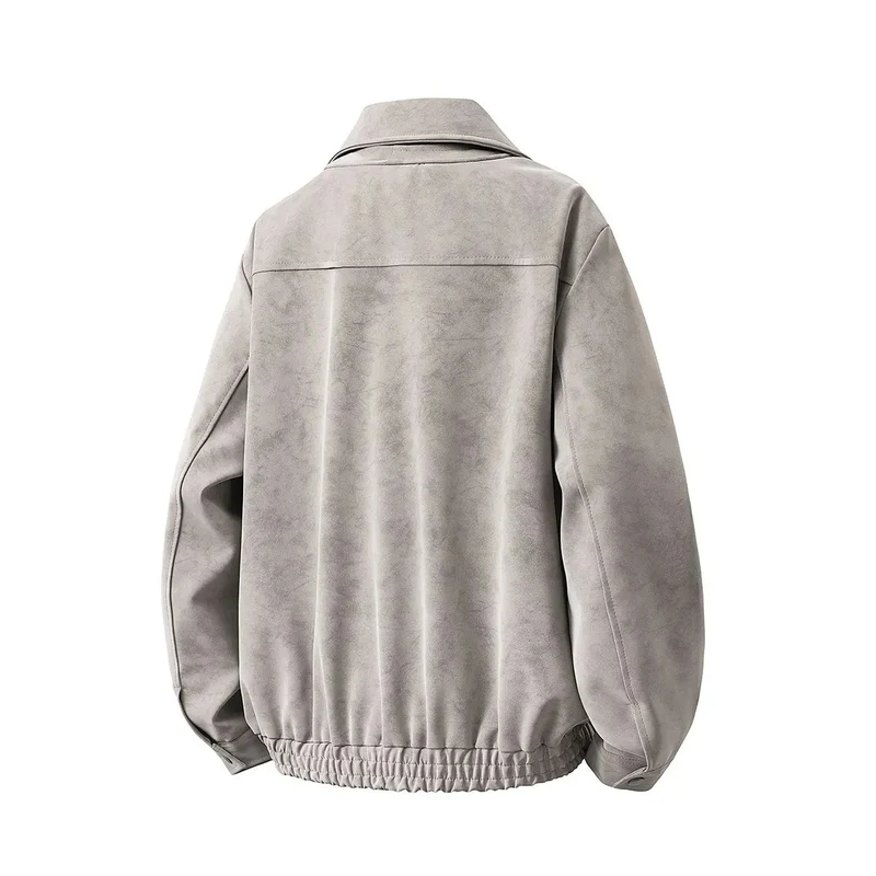 Herren Boxy-Übergangsjacke mit Velours‑Optik, verdecktem Reißverschluss & variablem Kragen Drune
