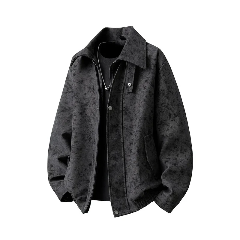 Herren Boxy-Übergangsjacke mit Velours‑Optik, verdecktem Reißverschluss & variablem Kragen Drune