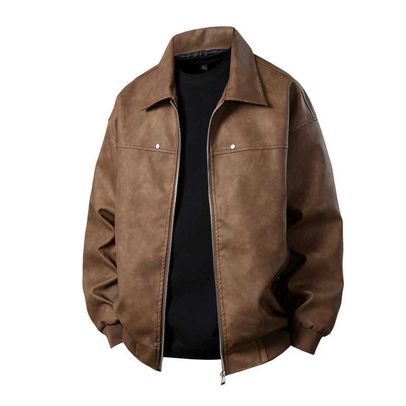 Herren Boxy-Suede-Überhemdjacke mit glatter Veloursleder‑Optik, verdecktem Reißverschluss & elastischen Bündchen Drune