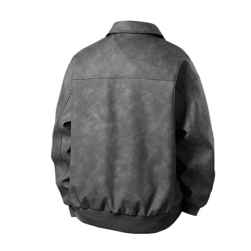 Herren Boxy-Suede-Überhemdjacke mit glatter Veloursleder‑Optik, verdecktem Reißverschluss & elastischen Bündchen Drune