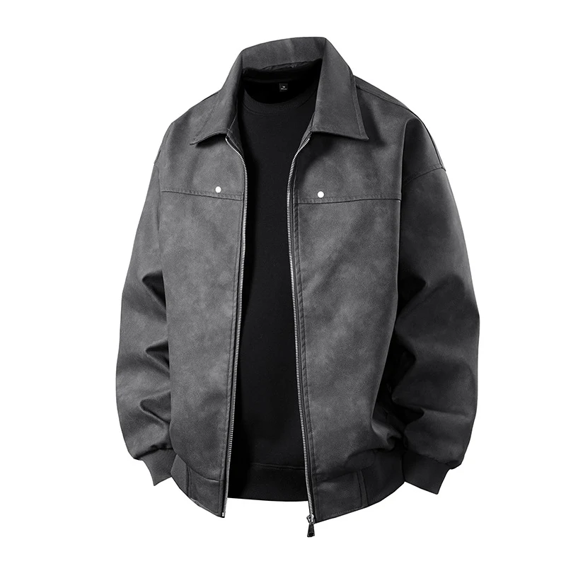 Herren Boxy-Suede-Überhemdjacke mit glatter Veloursleder‑Optik, verdecktem Reißverschluss & elastischen Bündchen Drune