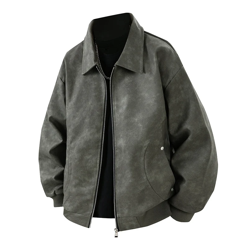 Herren Boxy Oversize-Überhemdjacke in Veloursleder-Optik mit Hemdkragen & Zwei-Wege-Reißverschluss Drune