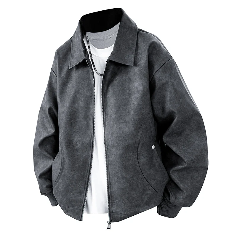 Herren Boxy Oversize-Überhemdjacke in Veloursleder-Optik mit Hemdkragen & Zwei-Wege-Reißverschluss Drune
